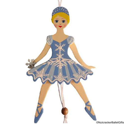 Snowflake Dancer Pull Puppet Ornament Blonde Hair 6 inch - Nutcracker Ballet Gifts
