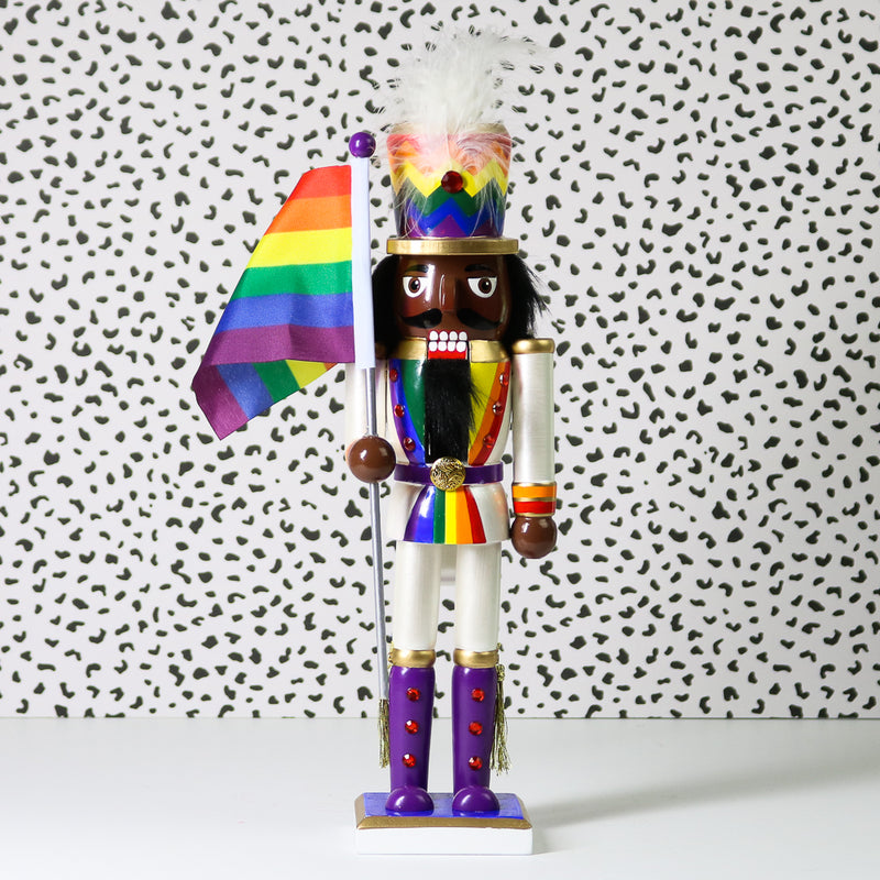 Soldier African American Pride Nutcracker with Rainbow Pride Flag 12 inch-Nutcracker Ballet Gifts