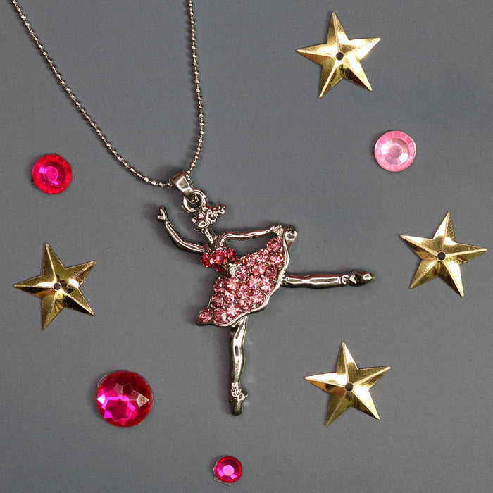 Silver Ballerina Ballet Dancer with Pink Austrian Crystals Necklace —  Nutcracker Ballet Gifts